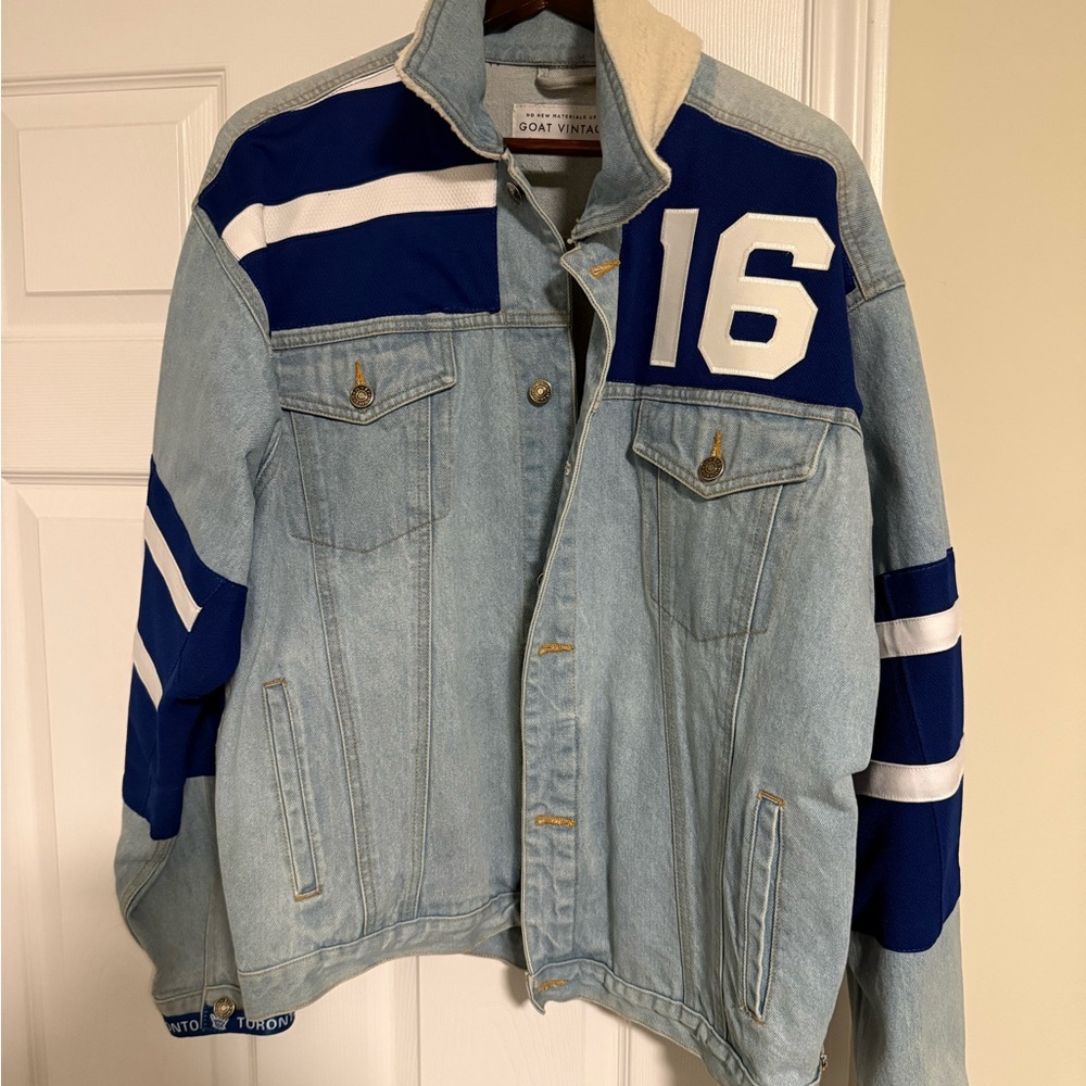 Levi's Upcycled Toronto Maple Leafs Mitch Marner Blue and White Varsity Jacket